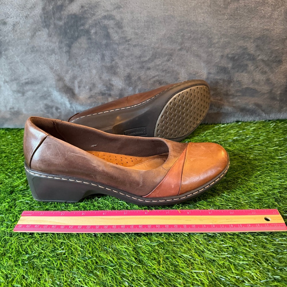 Cobb Hill Brown Leather Wedge Pumps Round Toe Slip On Shoes CAF01BRM Womens 8.5 - Picture 12 of 13